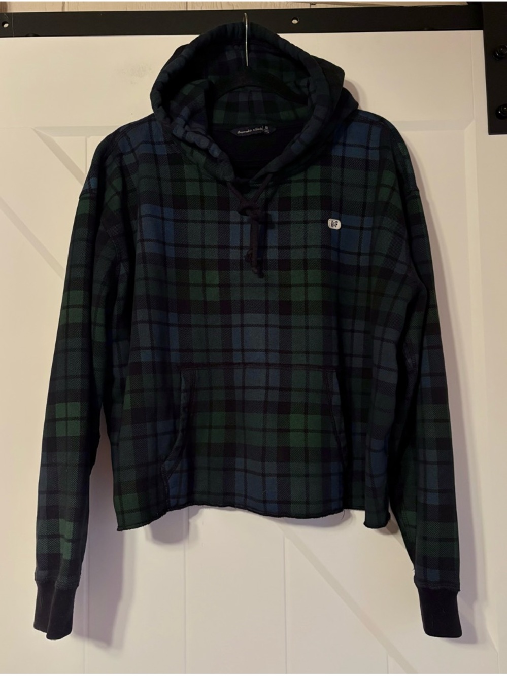 Abercrombie & Fitch Plaid Hoodie XL Green Navy Cropped